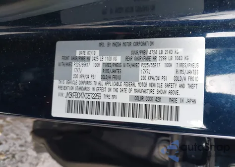 2019 Mazda Cx-5 Touring from USA, damaged, VIN JM3KFBCM7K0672259